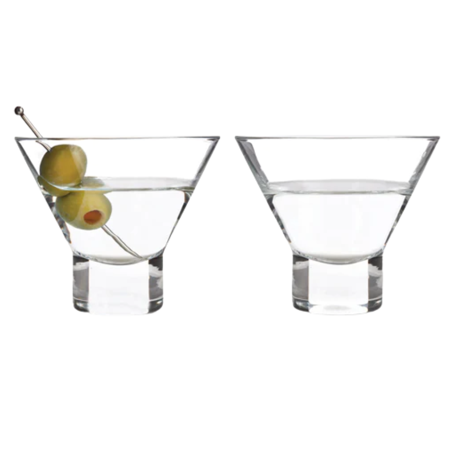 BTGLLAS Set of 6 Martini Glasses - 8-Ounce Cinched Design Cocktail Glasses with Heavy Base, Stemless Construction for Stability - Sturdy and Elegant